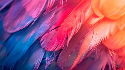 Vibrant colorful saturated pattern background texture of color feathers decoration.