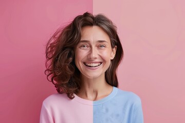 Fototapeta premium Before after skincare enriches aging discussions; gummy smile and aging care red head considerations merge with dual age visuals in a split age representation of aging support.