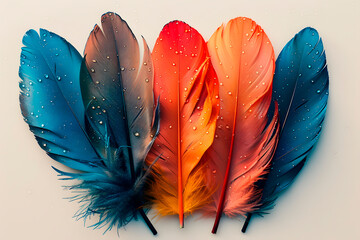 Colored goose feathers. Large bird feathers.