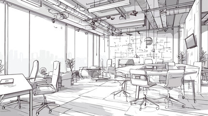 Freehand drawing of open space or coworking with la