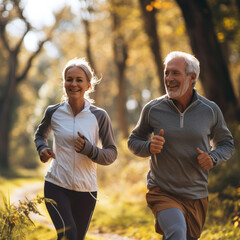 Senior couple enjoy nature run