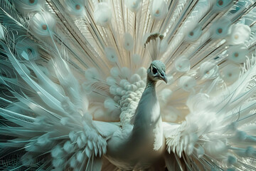Male white peacock showing feathers. Close up background. © Maryna
