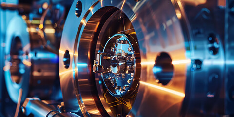 close up of a gear, nuclear magnetic, vacuum equipment, laser technology, turning, industrial tool, - Powered by Adobe