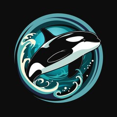 Obraz premium Orca Whale in Blue Circle