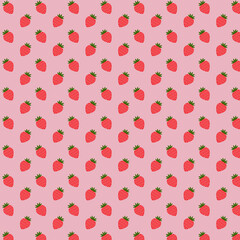 
Illustration depicting a pattern of bright pink strawberries, with a leaf on a light pink background