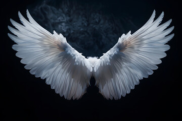 Realistic white angel wings isolated от a black background. 