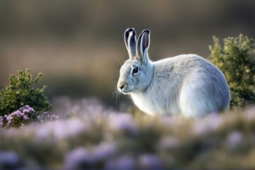 'lat lepus mountain timidus hare rabbit adaptation animal camouflage cute fur hiding invisible single sitting snow white wild wildlife'
