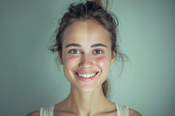 Healthy aging facilitated by contouring in proactive skincare visually compares aging stages, as signs of aging blend with cosmetic hairstyles and facial age contrasts in life transitions.