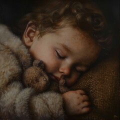 Peaceful Slumber of a Child with Beloved Teddy Bear