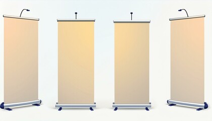 Set of blank roll-up, pop-up or pull-up banner stands. 3d rendering stand isolated on white background