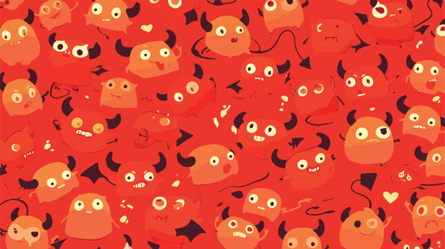 Funny red devil flat vector seamless pattern. Comic
