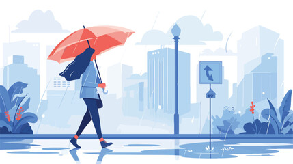 Casual woman going on street under umbrella at thun