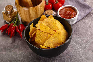 Mexican corn nachos chips with salsa