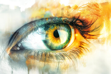 surreal painting artwork of a human eye with pupil and eyelashes, wallpaper - obrazy, fototapety, plakaty