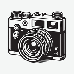 A Camera retro style foto black & white vector. Vintage camera hand drawn ink sketch. Engraved style vector illustration