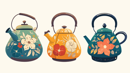 Ceramic kettle for tea. Retro style teapot. Colored