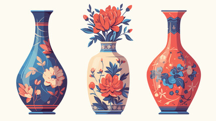 Ceramic painted tall flower vase. Empty glossy enam