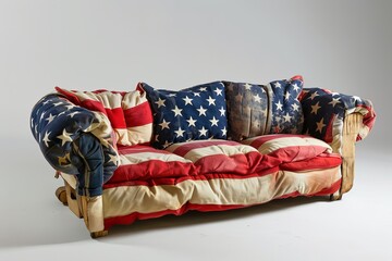 sofa made of American flag,surrealism, creative furniture design - obrazy, fototapety, plakaty
