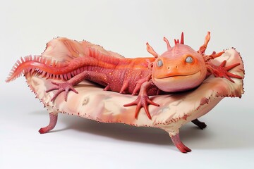 sofa made of axolotl, surrealism, creative furniture design. - obrazy, fototapety, plakaty