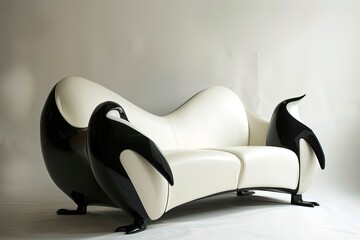 sofa made of penguin , surrealism, creative furniture design. - obrazy, fototapety, plakaty