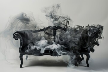 sofa made of smoke , surrealism, creative furniture design - obrazy, fototapety, plakaty