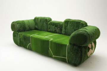 sofa made of soccer field, surrealism, creative furniture design - obrazy, fototapety, plakaty