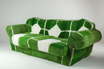 sofa made of soccer field, surrealism, creative furniture design - obrazy, fototapety, plakaty