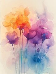 Translucent Floral Watercolor Art - obrazy, fototapety, plakaty