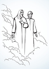 Vector drawing. Men on the Heavens