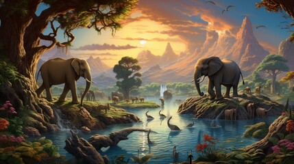 a time traveling expedition to a world where wildlife reigns supreme, enveloped in heavenly beauty