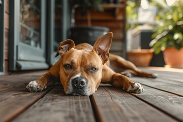 Charming puppy of brown color. Close-up, indoor. Studio photo. Concept of care, education, obedience training, raising pets. Beautiful simple AI generated image in 4K, unique. - obrazy, fototapety, plakaty