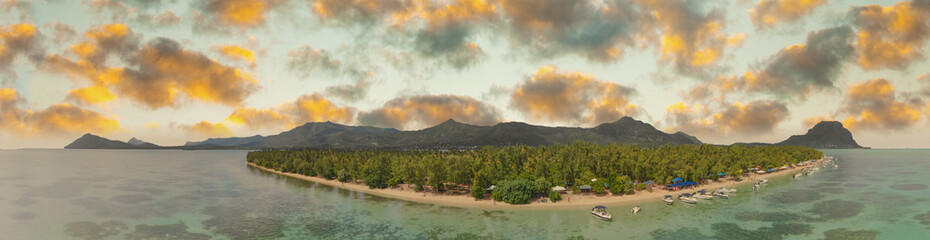 Ile Aux Benitiers, Mauritius Island. Amazing aerial view with Mauritius Island on the background