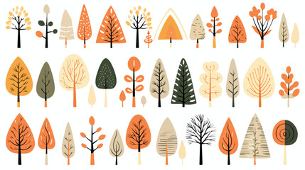 Childish forest trees in Scandinavian doodle style. - obrazy, fototapety, plakaty