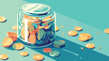 Glass money box for cash and coins vector flat illu