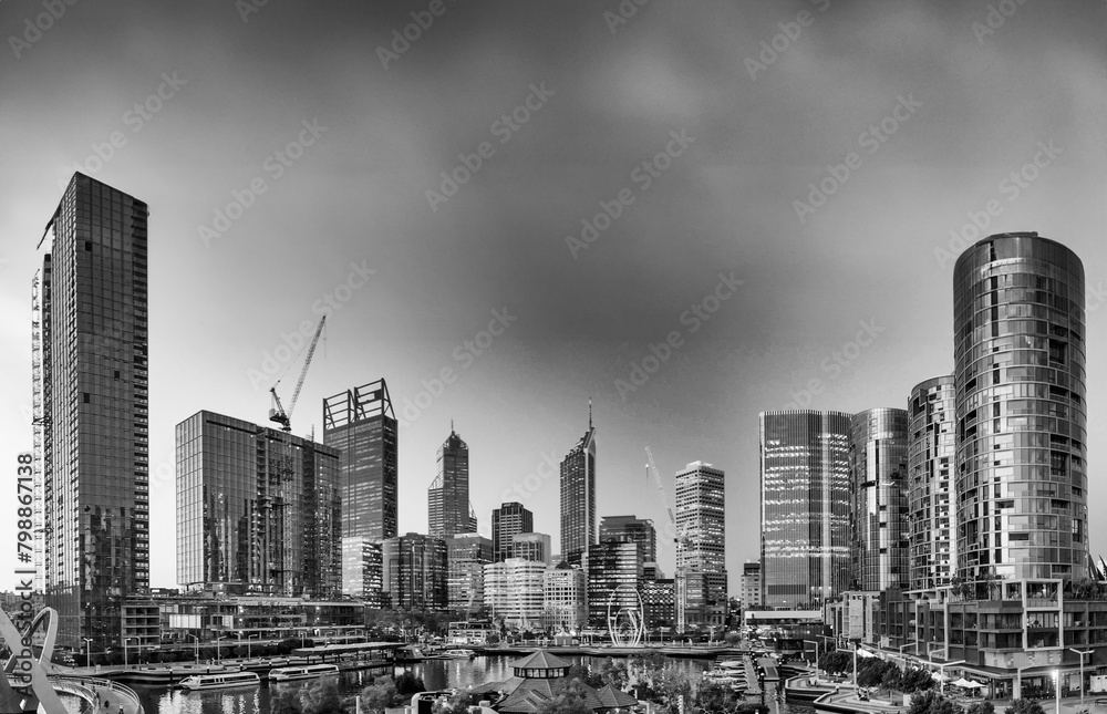 Sticker Aerial view of Perth skyline from Elisabeth Quay at sunset