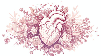 Gorgeous anatomical heart surrounded by beautiful b - obrazy, fototapety, plakaty