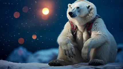 Fotobehang Pensive Polar Bear in the Snow at Twilight. Generative ai © Yevheniiya