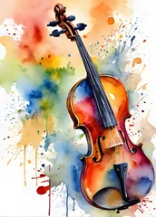 Fotobehang colorful jazz violin. colorful pop art violin wpap, illustration, wall art decoration, cover poster, modern art acrylic illustration  © PDWN Creative