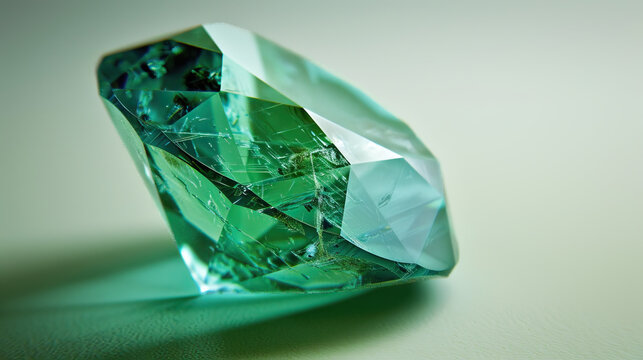 Macro photography, prime lens, close-up shot, emerald precious stone, isolated against background. Bright, studio lighting, bokeh