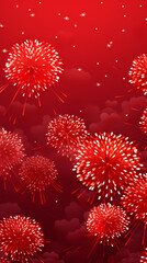 Fireworks on red background
