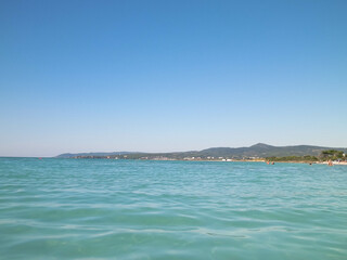 Blue water of Tyrrhenian sea in Vada, Tuscany, Italy.