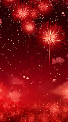 Fireworks on red background