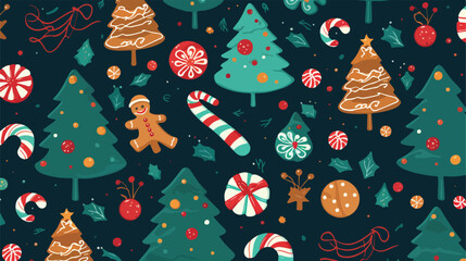 Christmas accessories flat vector seamless pattern.