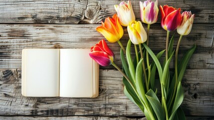 A delightful spring bouquet of tulips decorates the cover of the book set against a blank white...