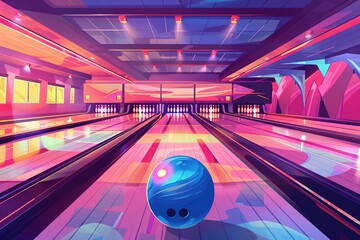 Bowling alley, illustration style 