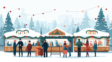 Christmas fair flat vector illustration. Winter hol - obrazy, fototapety, plakaty