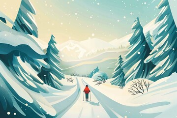 skiing trail, illustration style - obrazy, fototapety, plakaty