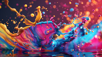 Illustration Showcasing a Vibrant and Colorful Paint Splash, Infusing Energy and Dynamism into the Canvas with a Kaleidoscope of Hues