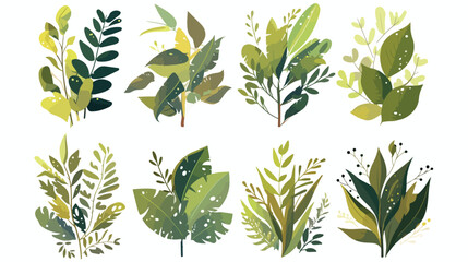 Green leaf decorations set. Natural leaves of folia - obrazy, fototapety, plakaty
