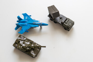 Naklejka premium Plastic models of military equipment after assembly and painting
